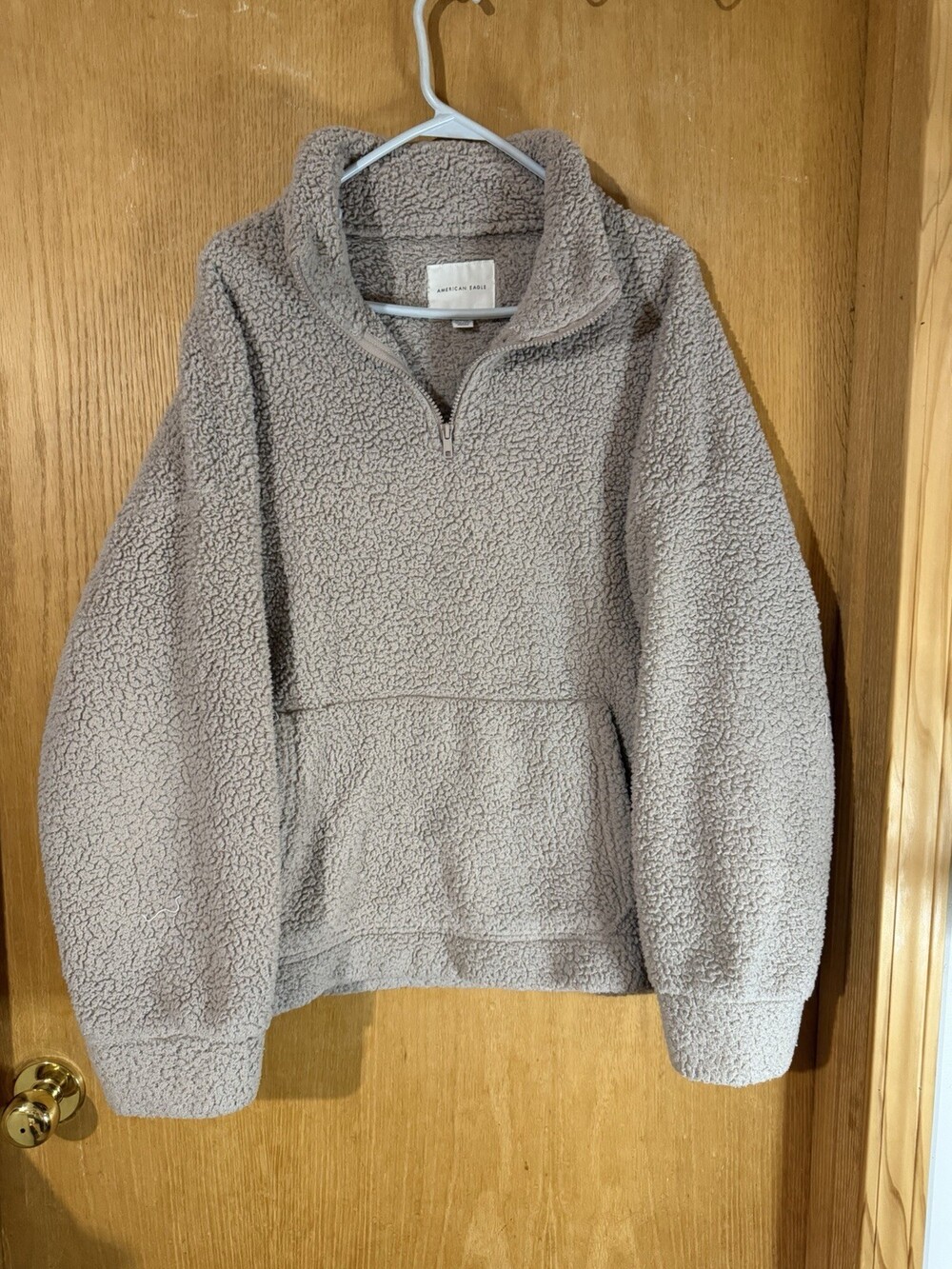 American Eagle Women's Beige Sherpa 1/4 Zip Pullover Sweatshirt XL